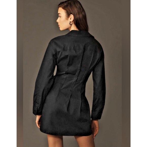 Pilcro Anthropologie Pintuck Mini Button front long sleeve shirt dress black LP - Picture 2 of 10